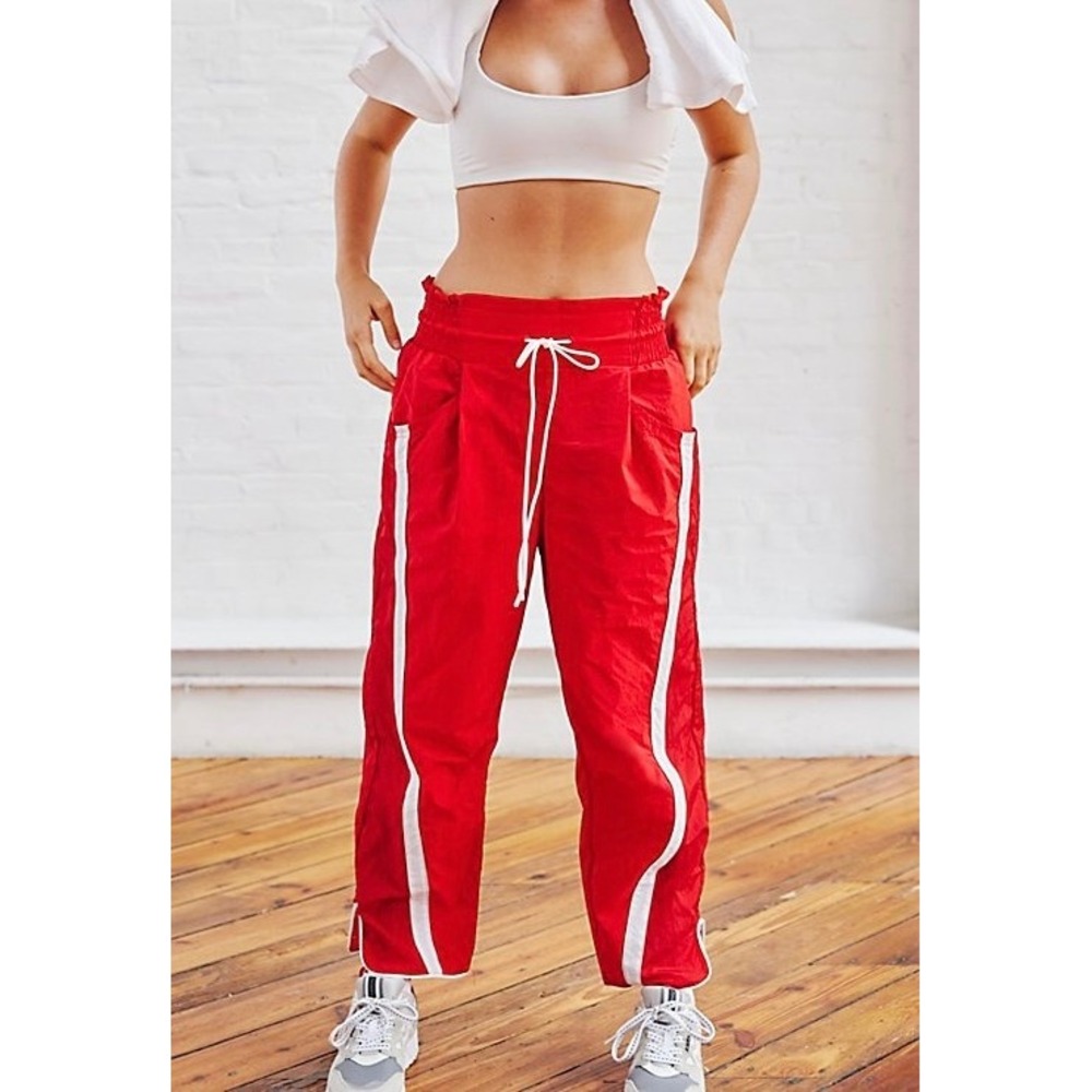 Free People FP Movement Champ is Here Barrel Wide Leg Red White Small